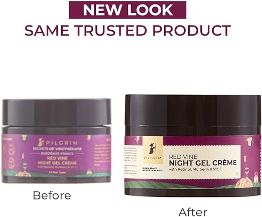 PILGRIM French Red Vine Anti Aging Night Cream For Women With Retinol, Mulberry & Vitamin C For Glowing Skin & Skin Repair - 50g