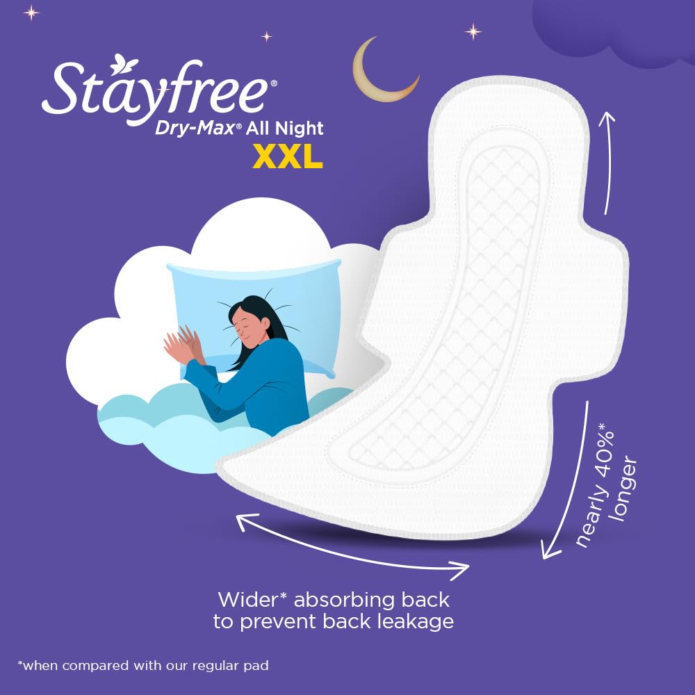 Stayfree Dry Max XXL | 42 Pads | All Night XXL Dry Cover Sanitary Pads for Women