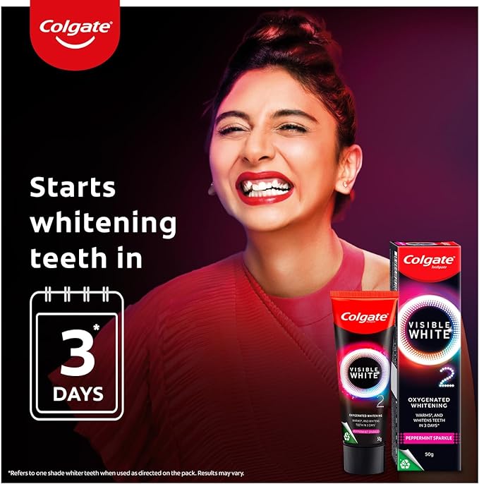 Colgate Visible White O2, Teeth Whitening Toothpaste, Aromatic Mint, 25g, Active Oxygen Technology, Enamel Safe Teeth Whitening Product