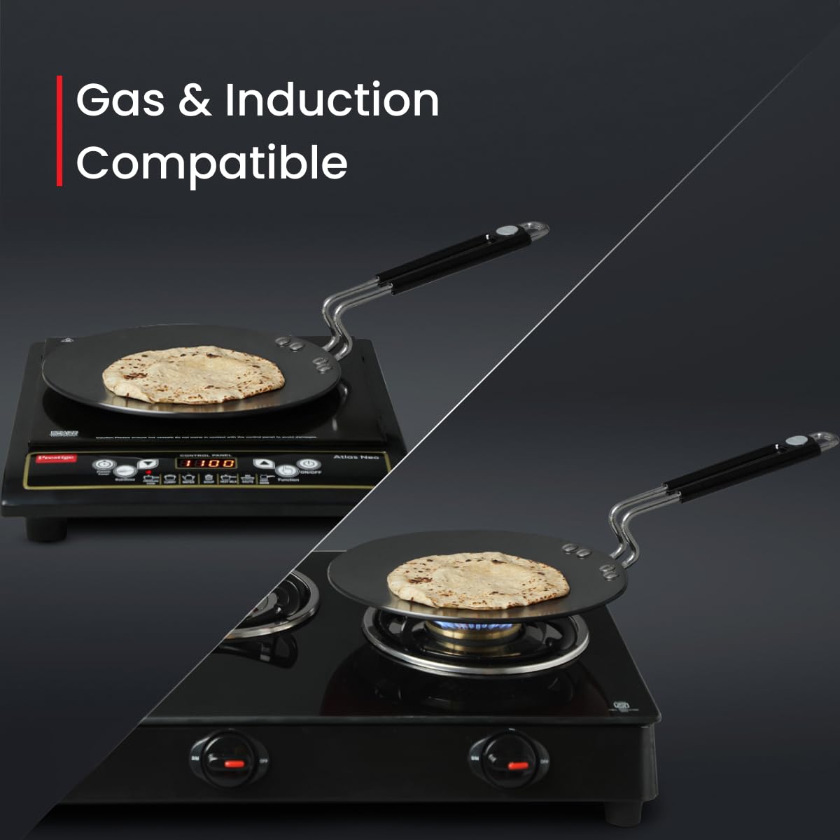 Prestige Hard Anodised Plus Cookware Induction Base Roti Tawa, 225mm, Black