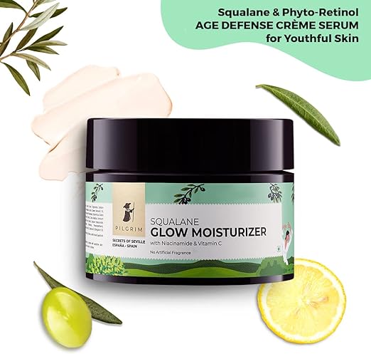 Pilgrim Squalane (Plant) Glow Moisturizer for face with Niacinamide & Vitamin C | Moisturizer for dry skin hydration | Face moisturizer with vitamin c for glowing skin | Non-greasy | 50 gm