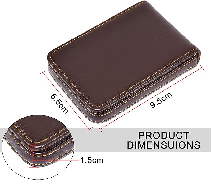 NISUN PU Leather Pocket Sized Business Credit ATM Card Holder Case Wallet with Magnetic Shut (Brown, 9.5 X 6.5 X 1.5 cm)