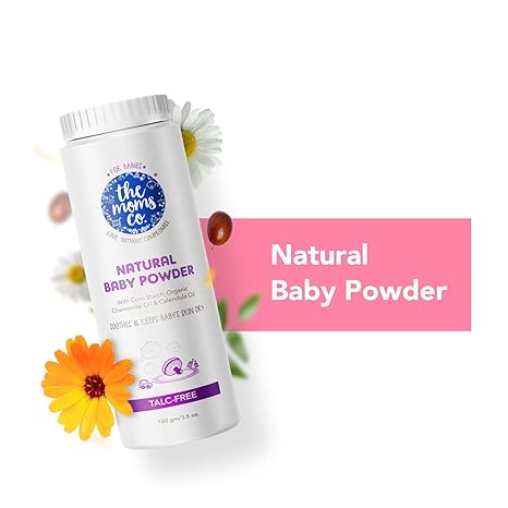 The Moms Co. Talc-Free Natural Baby Powder with Corn Starch | 100% Natural | Australia-Certified Toxin-Free | with Chamomile Oil, Calendula Oil and Organic Jojoba Oil - Pack of 100g