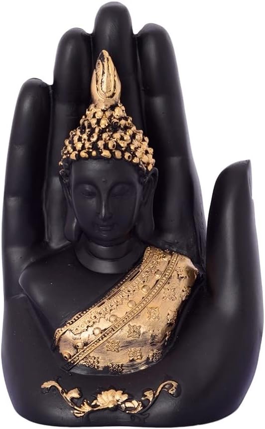 eCraftIndia Golden Handcrafted Palm Buddha Polyresin Showpiece 7In Golden And Black