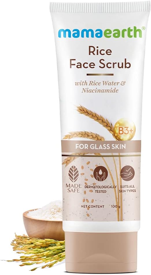 Mamaearth Rice Face Scrub For Glowing Skin, With Rice Water & Niacinamide For Glass Skin - 100g