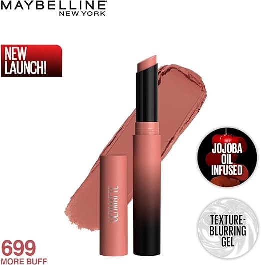 Maybelline New York Lipstick, Matte Finish, Bold Colour, Enriched With Jojoba Oil, Color Sensational Ultimattes, 699 More Buff, 1.7 g