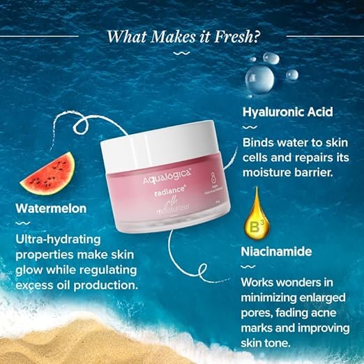 Aqualogica Radiance+ Jello Moisturizer with Watermelon & Niacinamide for Pigmentation & Dark Spots - For Dry, Bright and Radiant Skin of Women & Men -50g