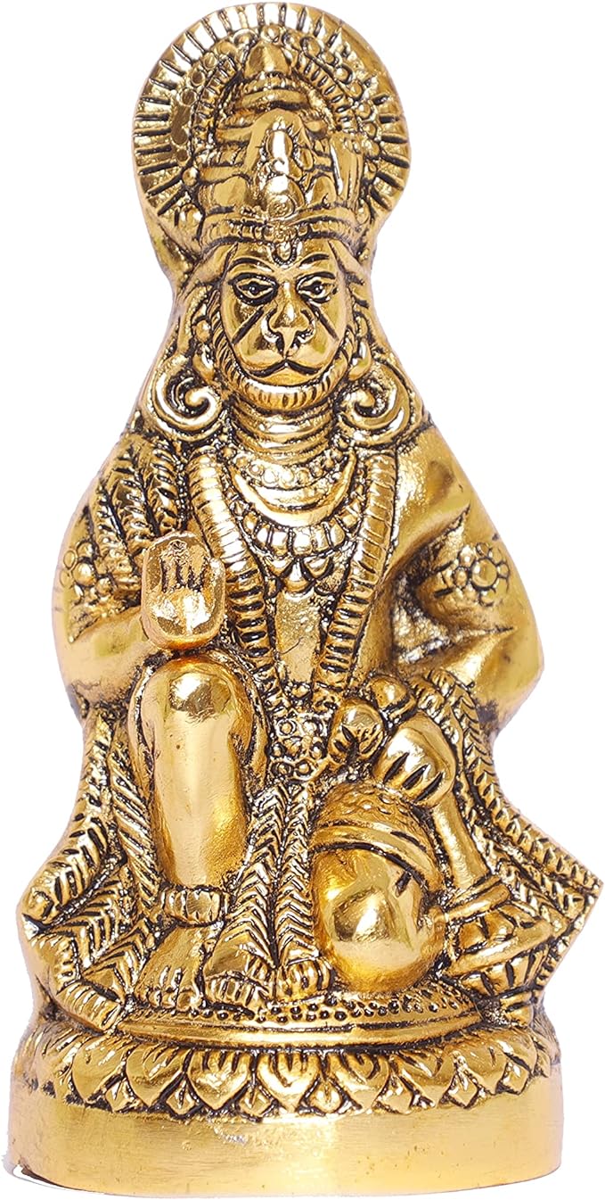 Prince Home Decor & Gifts Hanumanji Statue Sitting In Metal, Multicolour