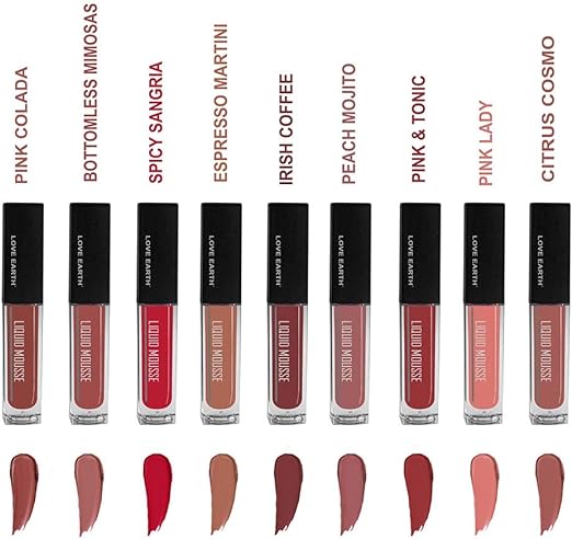 Love Earth Liquid Mousse Lipstick Combo Kit | Lightweight, Non-Sticky, Non-Drying,Transferproof, Waterproof Lipstick Set | Lasts Up to 12 hours with Vitamin E and Jojoba Oil (2ml X 9) 18ml