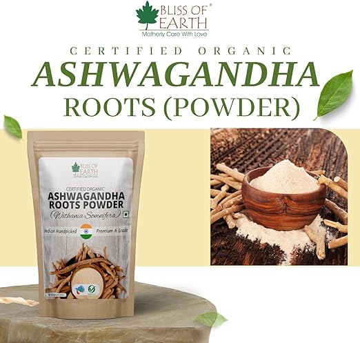 BLISS OF EARTH USDA Organic Ashwagandha Root Powder For Height Growth & Stress Relief  453g