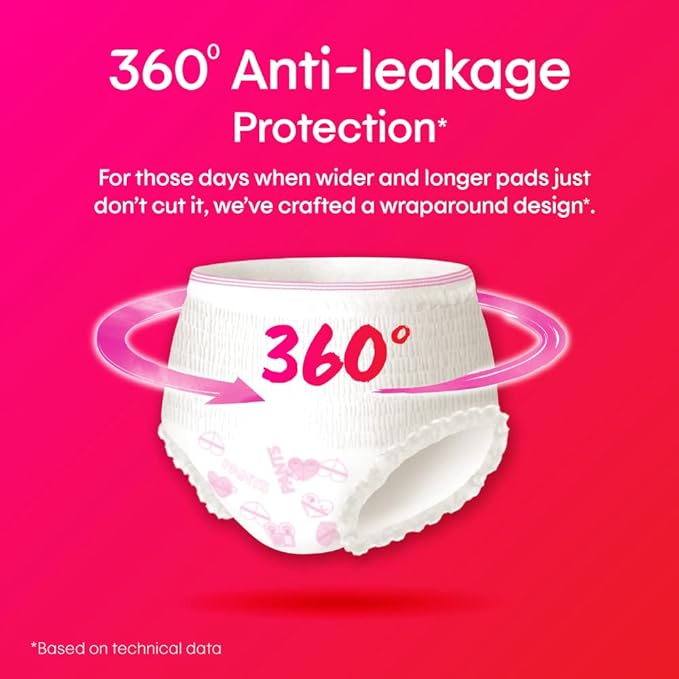 Kotex Overnight Period Panties (Medium/Large size, pack of 4 panties) for heavy flow period protection | with 360 degree anti-leakage  design & airy-soft fabric