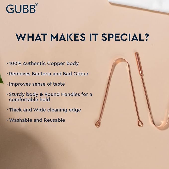 GUBB Copper Tongue Cleaner For Kids & Adults | Made up of 100% Pure Copper | Optimal for Oral Hygiene and Bad Breath Treatment | Ayurvedic Tongue Scraper For Bad Breath (Round) - Pack of 2