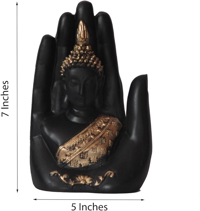 eCraftIndia Golden Handcrafted Palm Buddha Polyresin Showpiece 7In Golden And Black