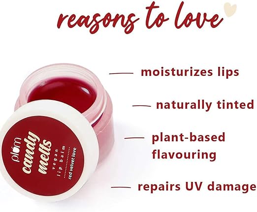 Plum Lip Balm, Candy Melts Vegan Lip Balm | Red Velvet Love | With Natural UV Protection, Ultra Moisturization & Added Shine for Lips | 100% Cruelty Free