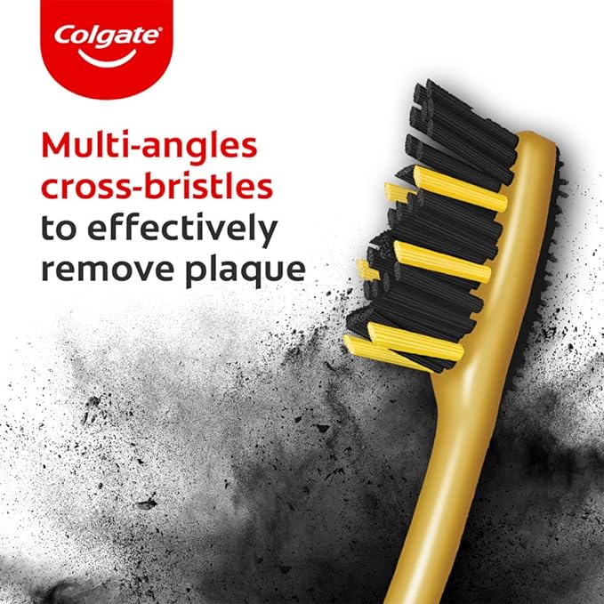 Colgate ZigZag Charcoal Medium Bristle Manual Toothbrush for adults - 4 Pcs, Removes Germs in Between Teeth, Soft-tongue cleaner, Antibacterial bristles