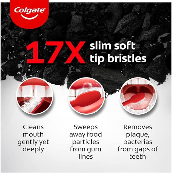 Colgate Slim Soft Charcoal Toothbrush 17x Slimmer Soft Tip Bristles (Buy 2 Get 2)