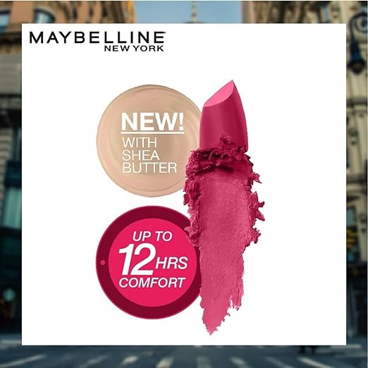 Maybelline Color Sensational Lipstick, Lip Makeup, Matte Finish, Hydrating Lipstick, Nude, Pink, Red, Plum Lip Color, Mesmerizing Magenta, 4.2g