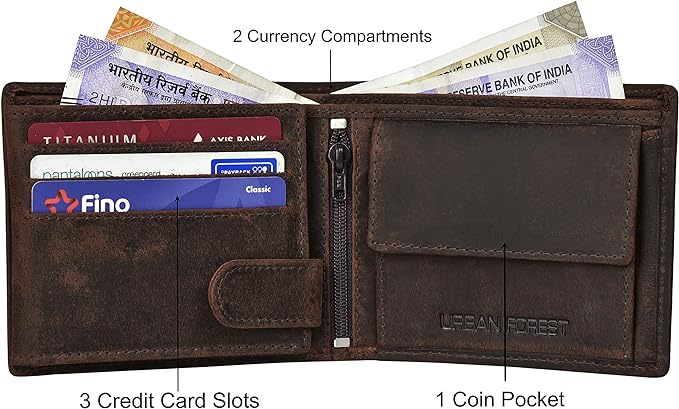 URBAN FOREST Zeus RFID Blocking Leather Wallet for Men, Vintage Brown