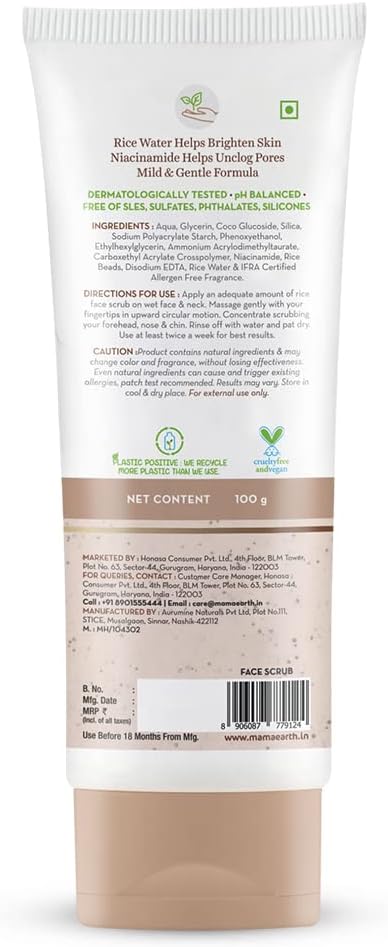 Mamaearth Rice Face Scrub For Glowing Skin, With Rice Water & Niacinamide For Glass Skin - 100g