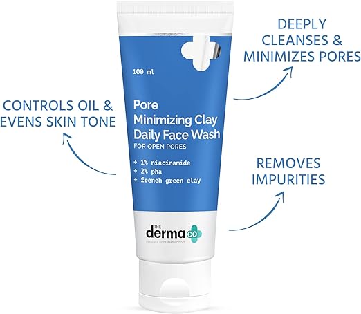 The Derma Co Pore Minimizing Clay Daily Face Wash with 1% Niacinamide & 2% PHA for Open Pores - 100 ml