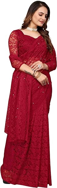 Yashika Womens Solid Net Saree With Blouse Piece