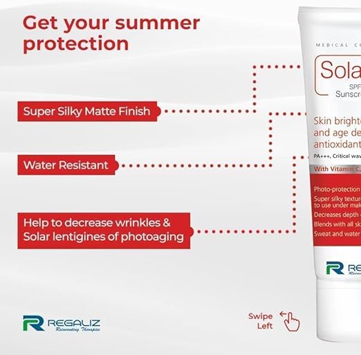 REGALIZ Solasafe SPF 50+ Silicone Sunscreen, Skin Brightening And Age Defying Antioxidant Complex - 50g