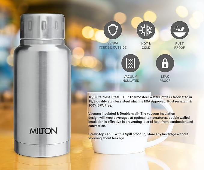 MILTON Elfin Thermosteel Hot and Cold Water Bottle,160ml, Silver