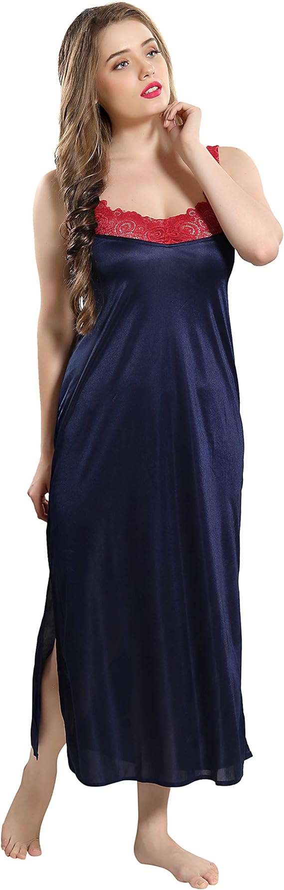 AV2 Women's Satin Solid Maxi Nighty