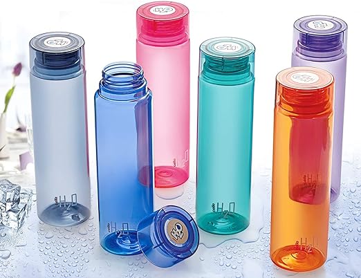 Cello H2O Round Unbreakable Plastic Water Bottle | Lid is sealed by a silicone ring | 1 Liter | Assorted, Set of 6