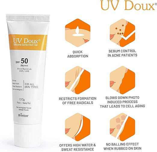 Brinton Healthcare Uvdoux Face-Body Sunscreen Gel with Broad Spectrum Spf50 PA+++,100gm