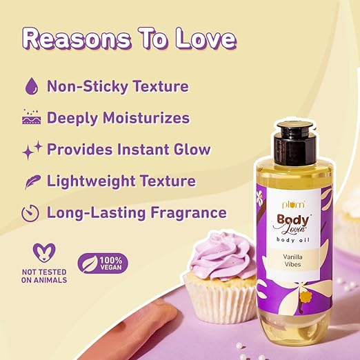 Plum BodyLovin' Vanilla Vibes Body Oil | Normal to Very Dry Skin | Deep Mosturization for Winters | Warm Vanilla Fragrance