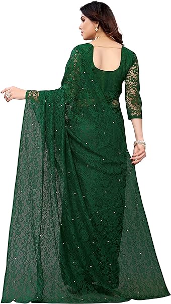 Yashika Womens Solid Net Saree With Blouse Piece