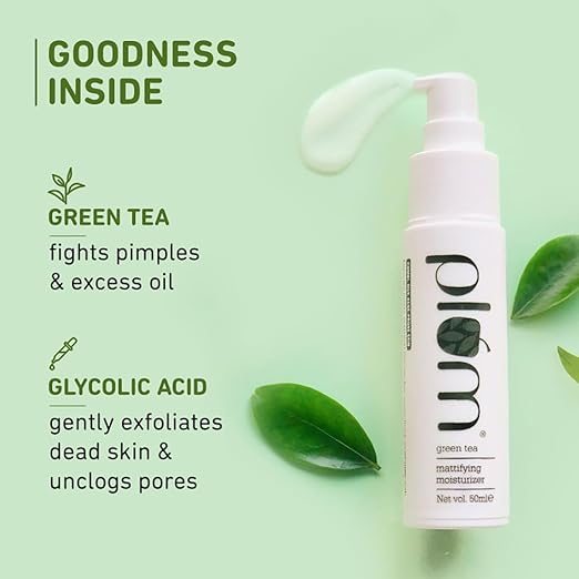 Plum Green Tea Mattifying Moisturizer for Face | For Oily, Acne Prone Skin | Lightweight, Matte Formula | 50ml