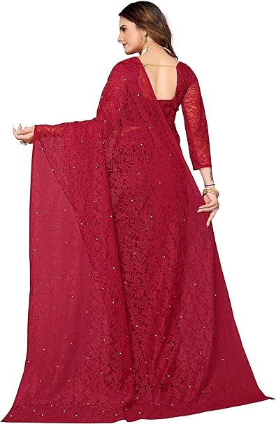 Yashika Womens Solid Net Saree With Blouse Piece