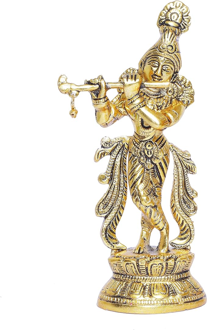 KridayKraft Lord Krishna Metal Statue,Krishna Murti Playing Flute for Temple Pooja,Decor Your Home,Office & Gift Your Relatives