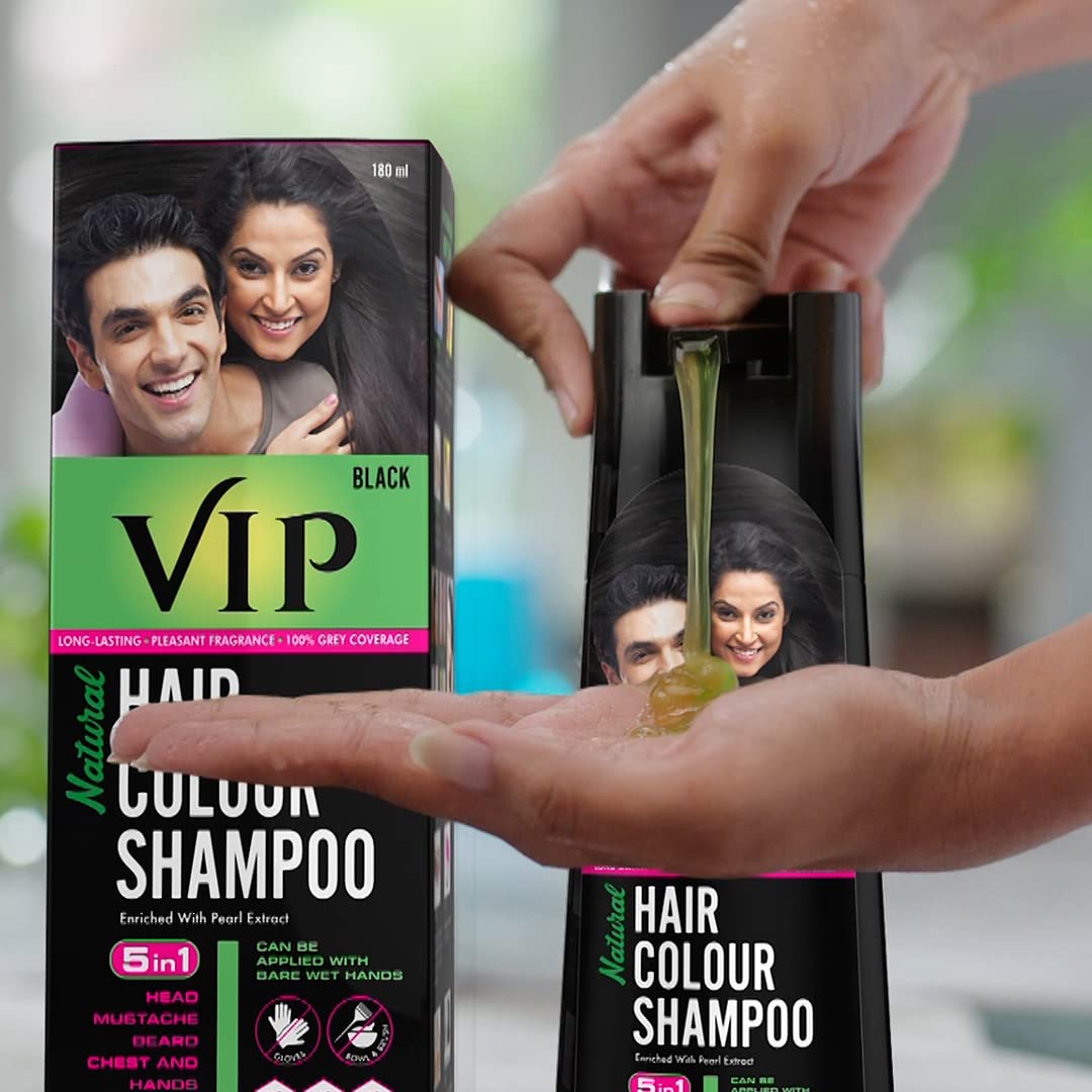 VIP Hair Colour Shampoo 180ml Black for Men & Women | Alternate to Hair Dye | Salon Like Hair Color | Instant Beard Color