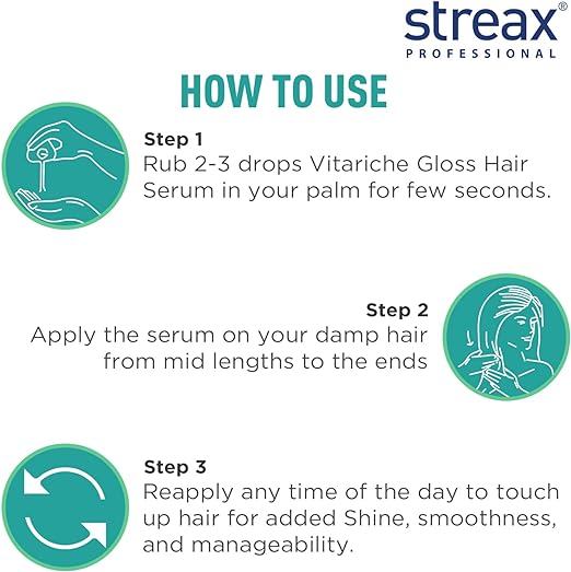 Streax Professional Vitariche Gloss Hair Serum for Women & Men – 100ml, Pack of 2