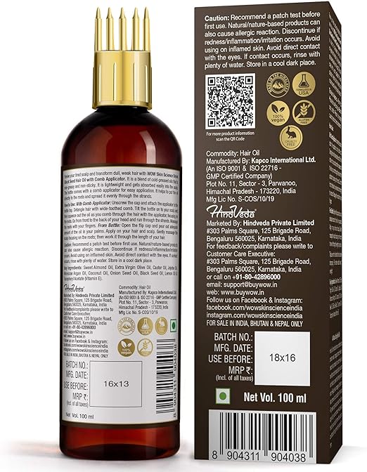 WOW Skin Science Onion Oil - Black Seed Hair With Comb Applicator Controls Fall