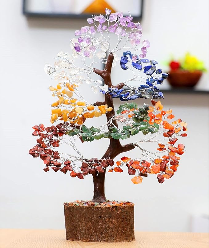 Crocon Seven Chakra Tree of Life - Crystal Tree of Life - Handmade Gemstone Tree - Healing Crystal Decoration - Money Tree Bonsai - Feng Shui Decor