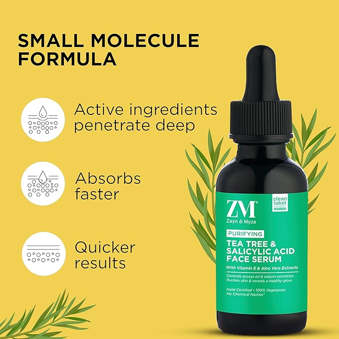 ZM Zayn & Myza Tea Tree Salicylic Acid Face Serum I Helps Reduce Acne Scars Blemishes to Reveal Healthy Glowing Skin For Oily - 30 ml