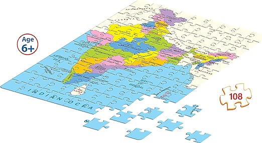 Frank India Map Puzzle – 34.5 x 46 cm, 108 Pieces, Early Learner Large Educational Jigsaw Puzzle Set with States, Union Territories, Capitals | Ages 6 & Above