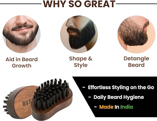 RUBAB MEN Travel Friendly Nylon Bristle Beard Brush for Men | Tame your Beard like a King!