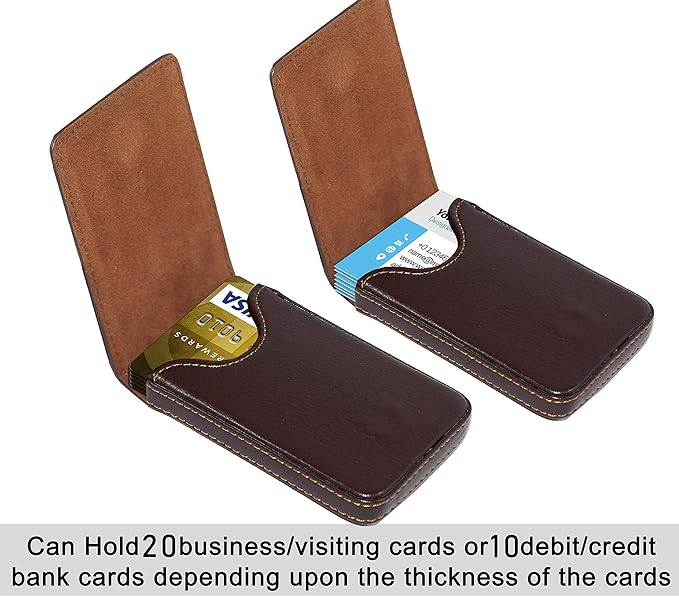 NISUN PU Leather Pocket Sized Business Credit ATM Card Holder Case Wallet with Magnetic Shut (Brown, 9.5 X 6.5 X 1.5 cm)