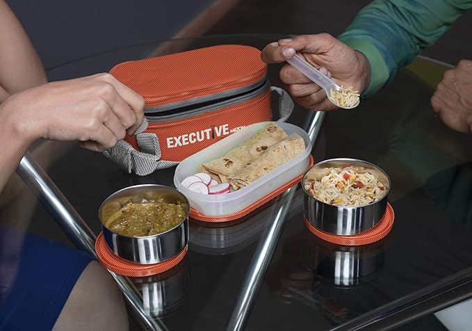 Milton Executive Lunch Insulated Tiffin with 3 Leakproof Containers, Orange