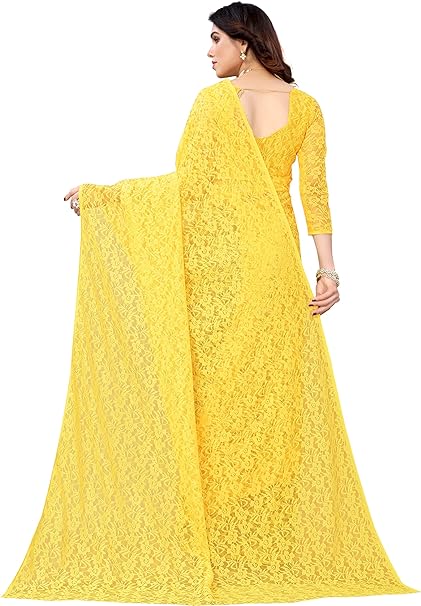 Yashika Womens Solid Net Saree With Blouse Piece