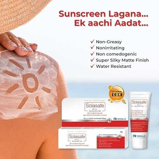 REGALIZ Solasafe SPF 50+ Silicone Sunscreen, Skin Brightening And Age Defying Antioxidant Complex - 50g