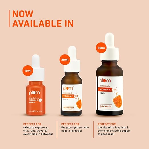 Plum 15% Vitamin C Serum for Face Glow Boost with Mandarin with Pure Ethyl Ascorbic Acid Japanese Mandarin and Kakadu Plum Fragrance-Free 30 ml