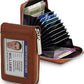 Storite PU Leather 9 Slot Vertical Card Holder Money Wallet Zipper Coin Purse for Men Women -Light Brown,