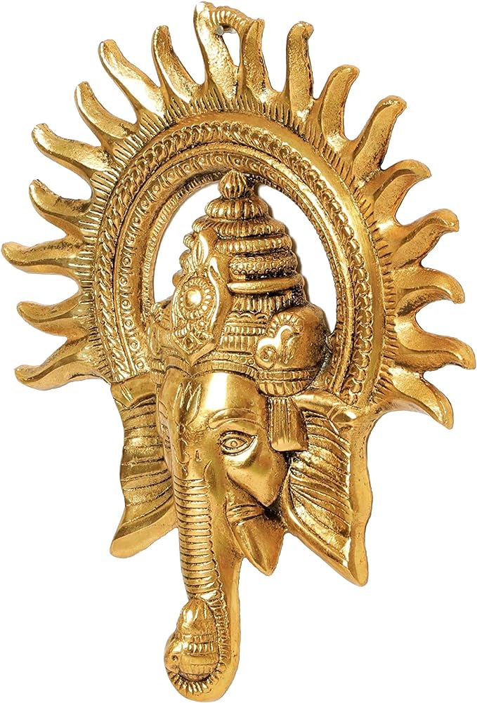 KridayKraft Metal Ganesha ji Statue,Ganpati Wall Hanging Sculpture Lord Ganesh Idol Lucky Feng Shui Wall Decor (Gold)