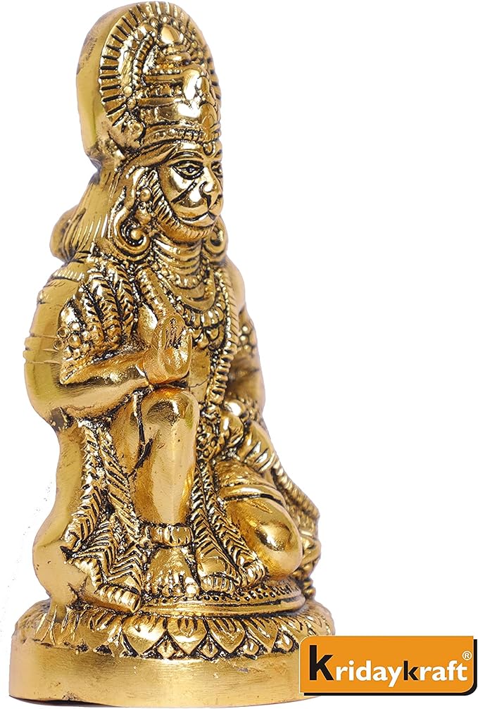 Prince Home Decor & Gifts Hanumanji Statue Sitting In Metal, Multicolour